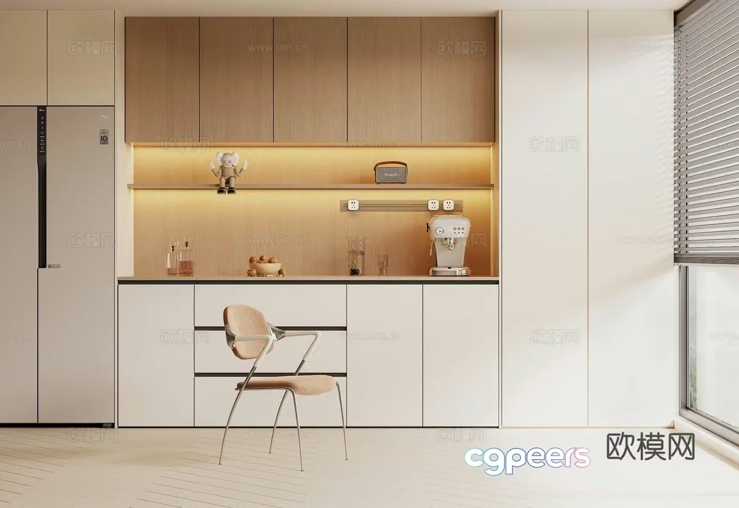Modern creamy sideboard refrigerator cabinet 3d model