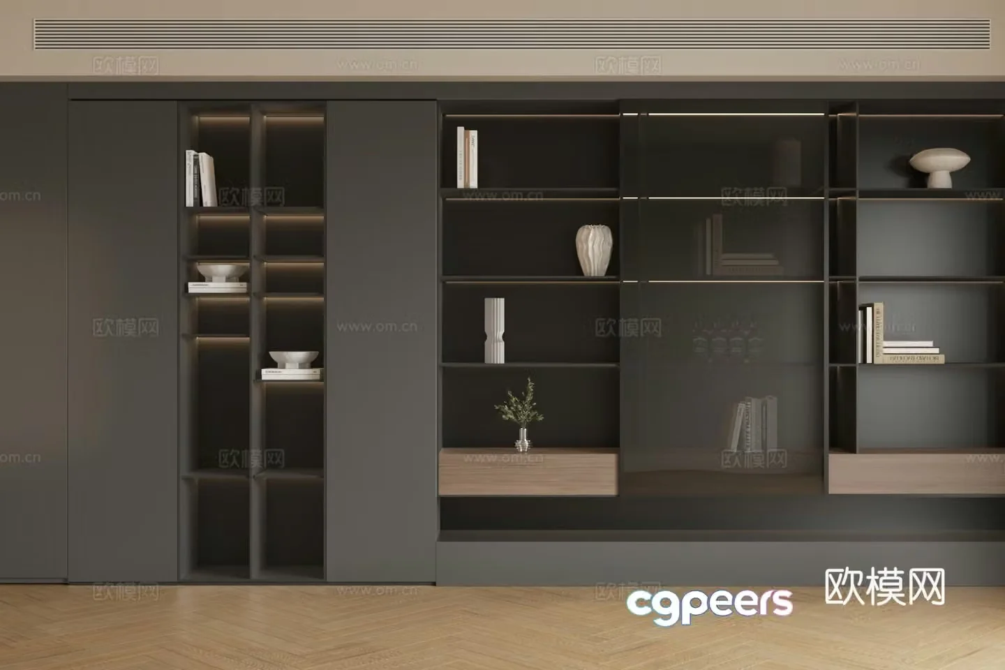 Modern solid wood bookcase Finished bookcase Book ornaments 3D model