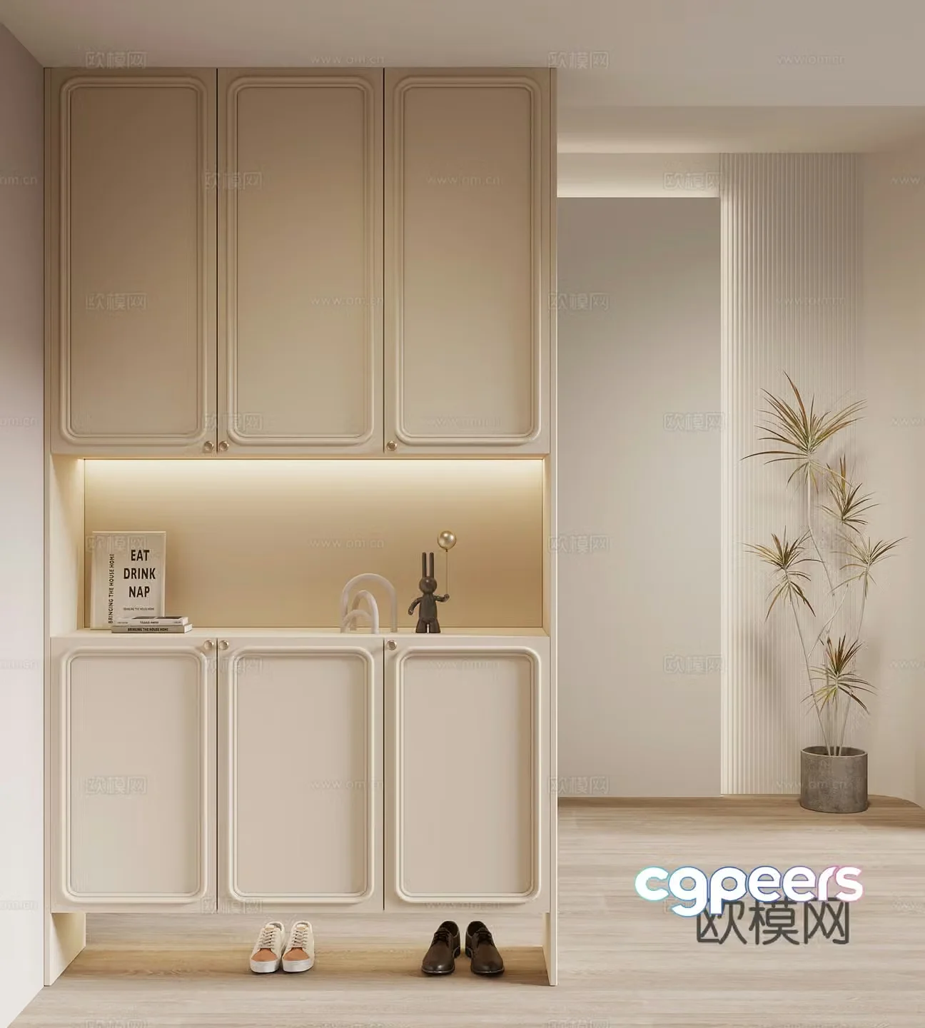 Modern cream style shoe cabinet entrance cabinet 3d model