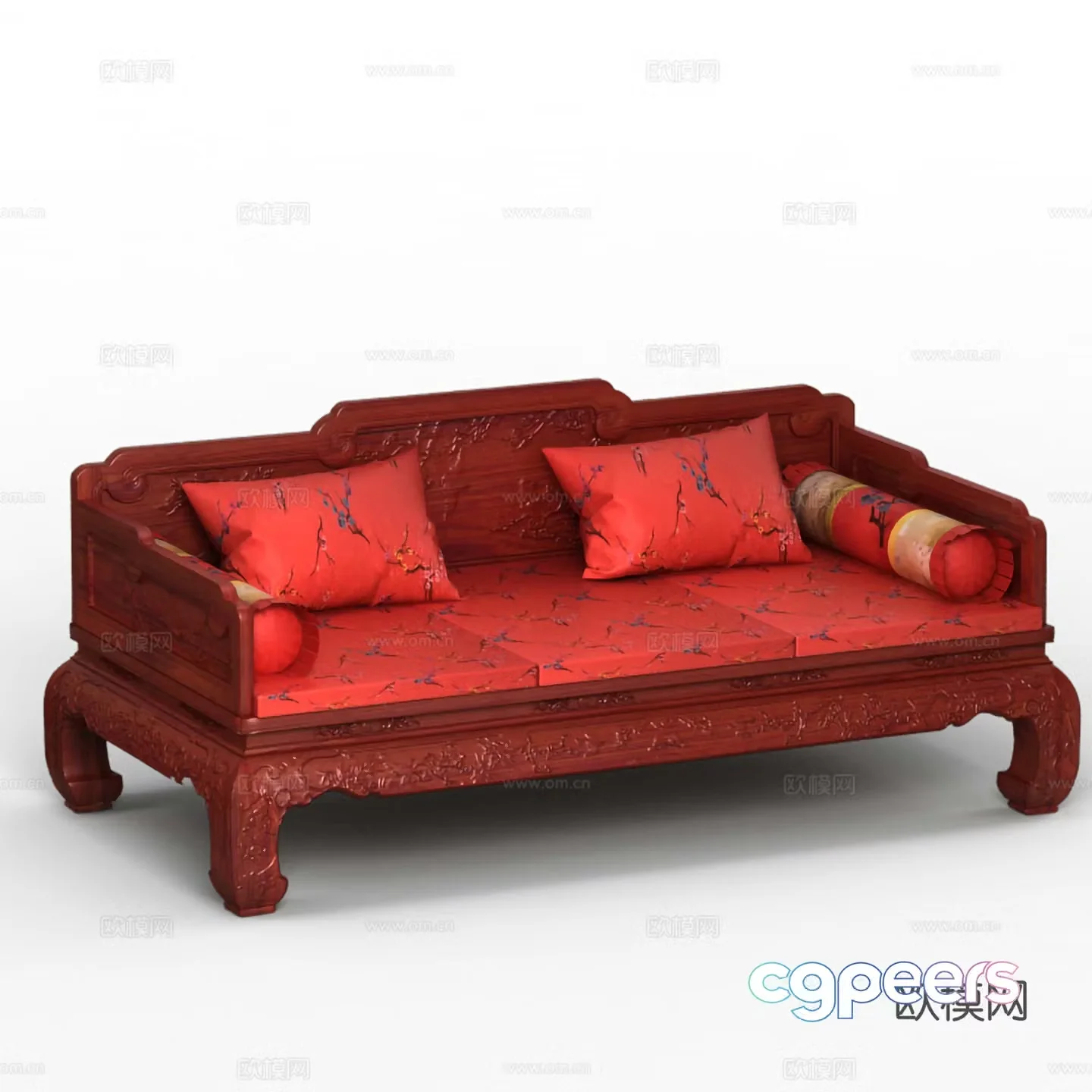Chinese Arhat Bed Sofa Couch Carved Bed Couch Solid Wood Mahogany 3D Model