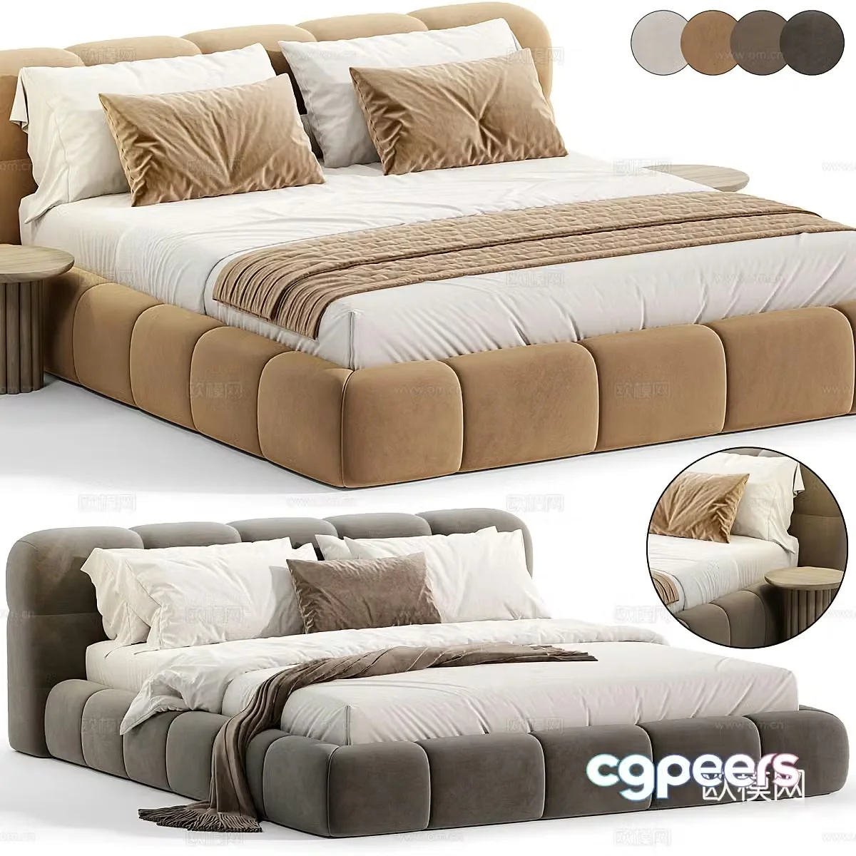 Modern double bed platform bed 3d model