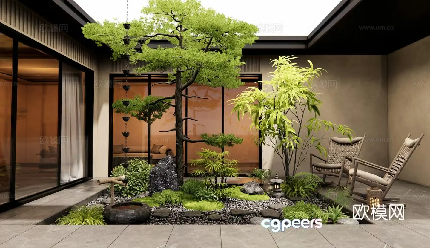 New Chinese style atrium patio courtyard landscape 3D model