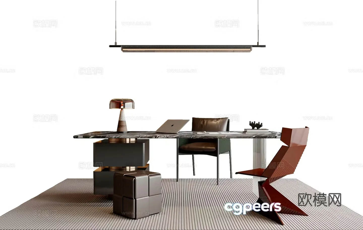 Modern Italian desk and chair combination Alec single chair chandelier desk decoration ornament pier 3d model