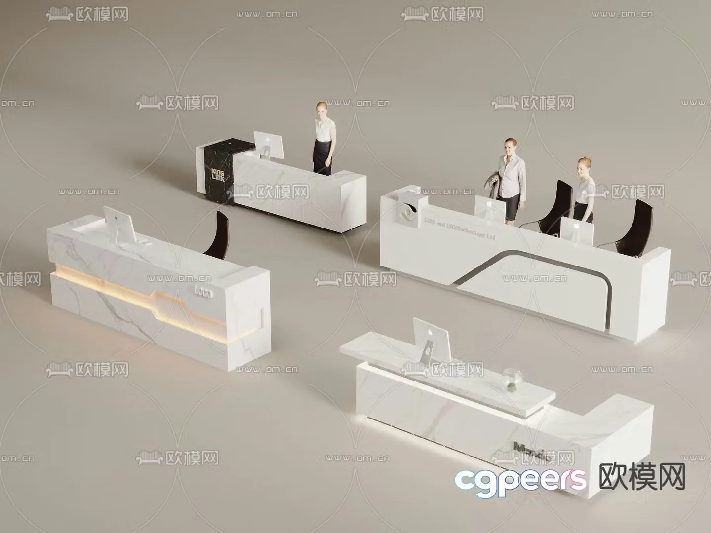 Modern front desk reception desk 3d model