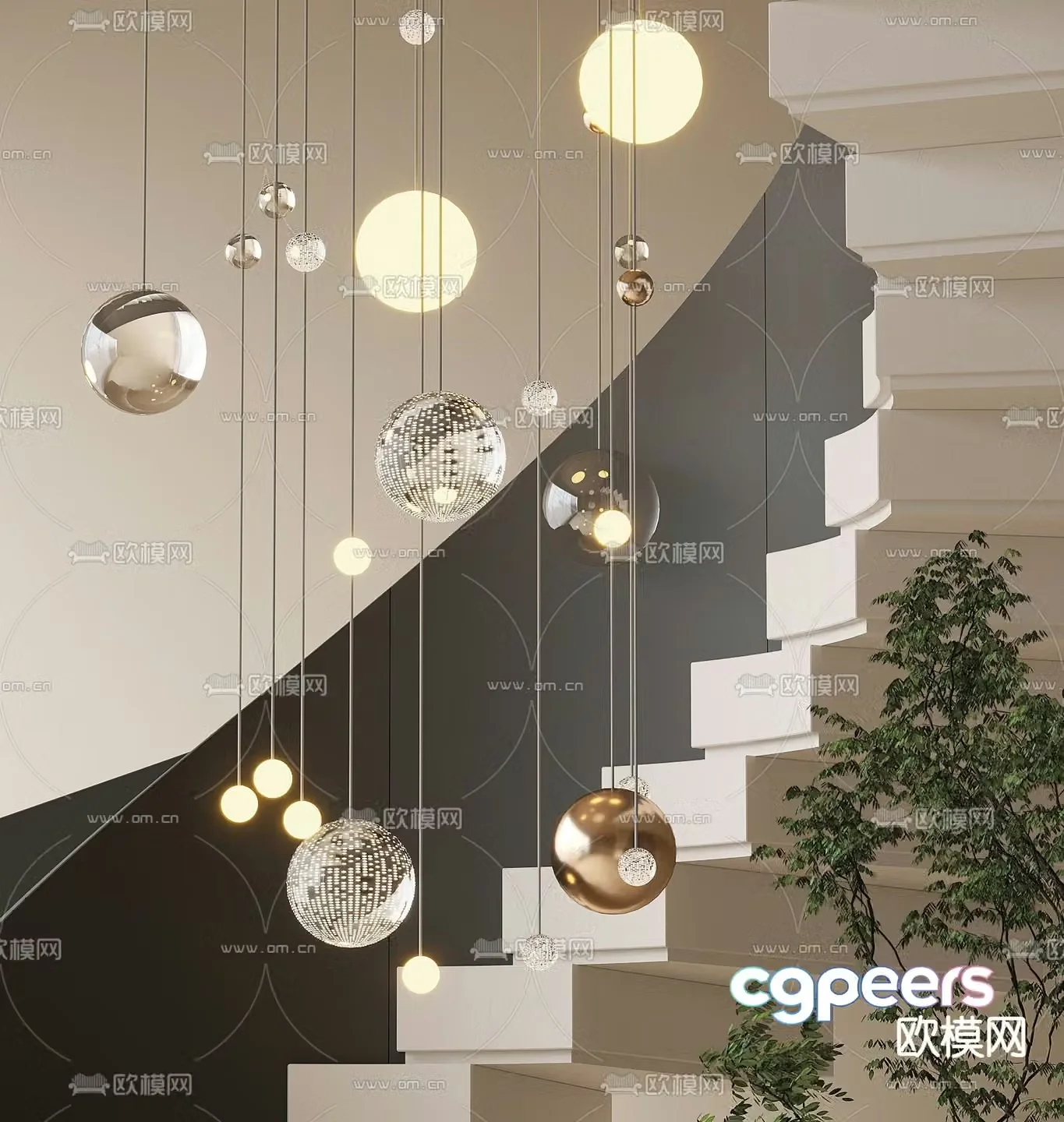 Stairwell chandelier multi-head chandelier 3d model