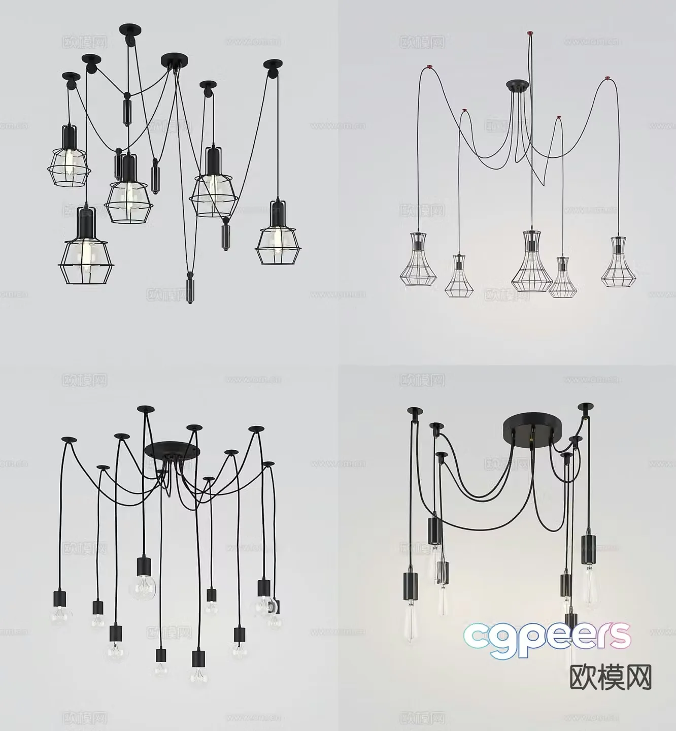 Industrial style chandelier small chandelier 3d model