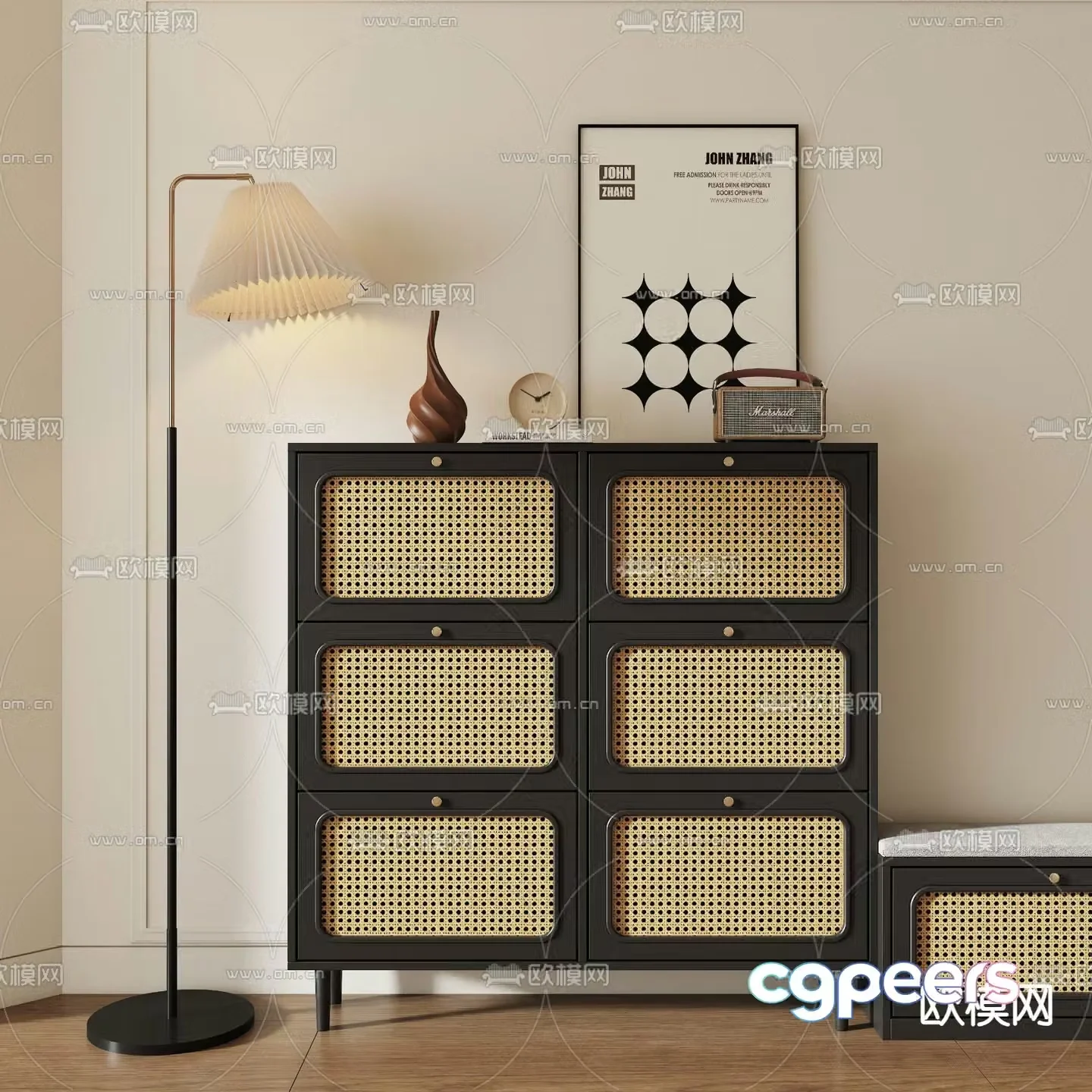 Medieval style shoe cabinet low cabinet 3d model