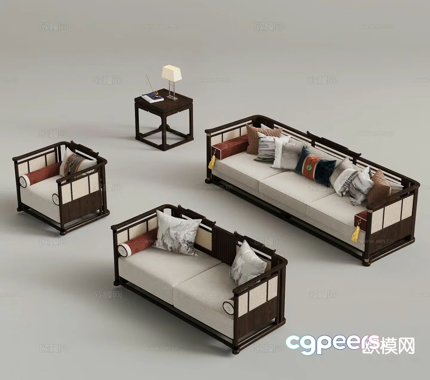 New Chinese style sofa single sofa double sofa 3d model