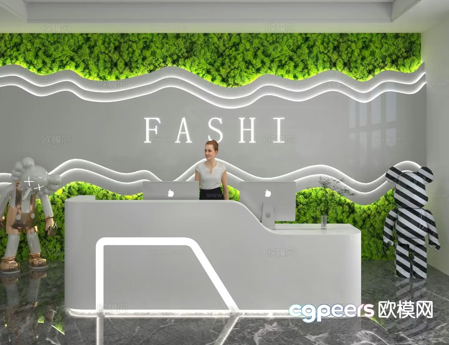 Modern front desk reception desk information desk 3d model