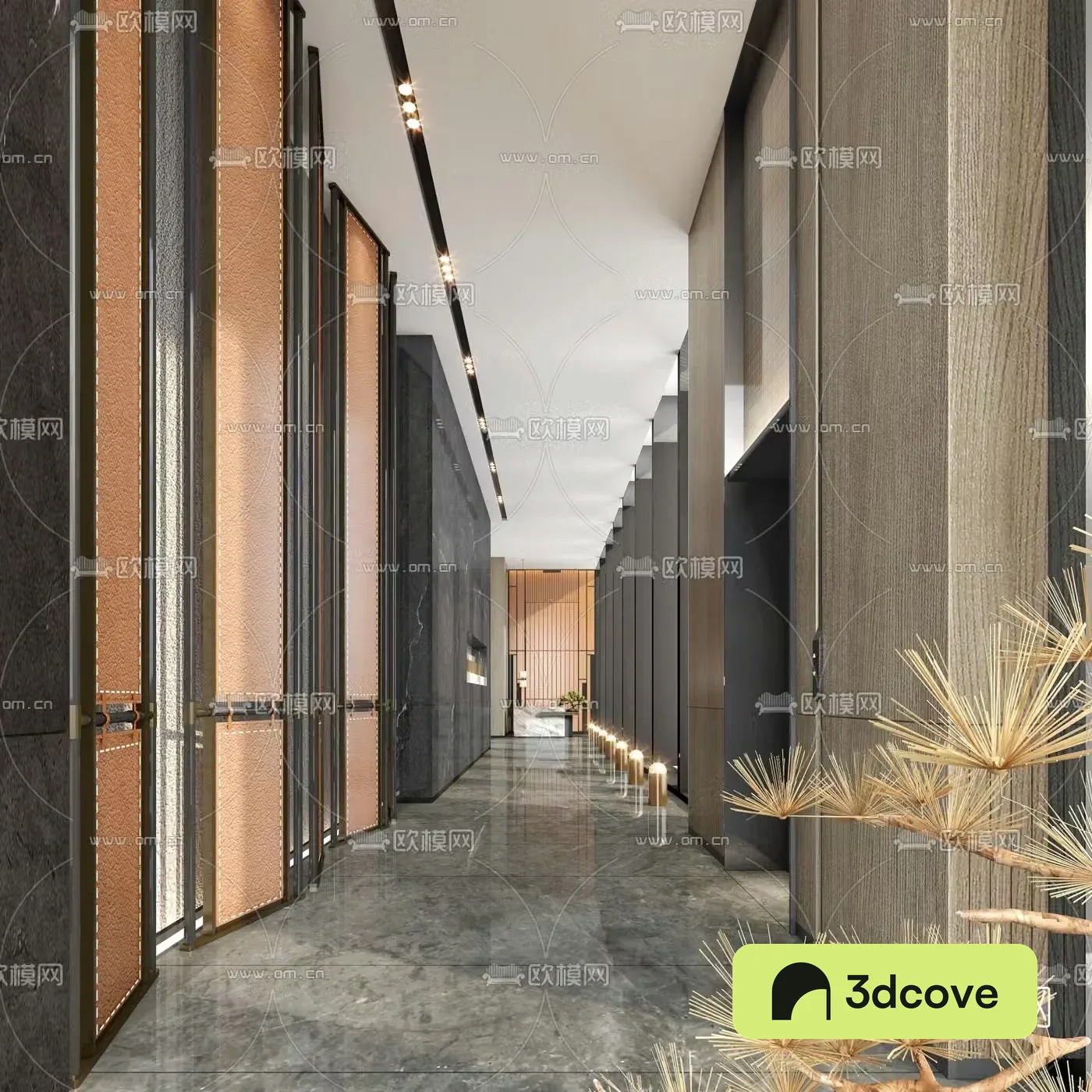 New Chinese-style hotel corridor elevator hall