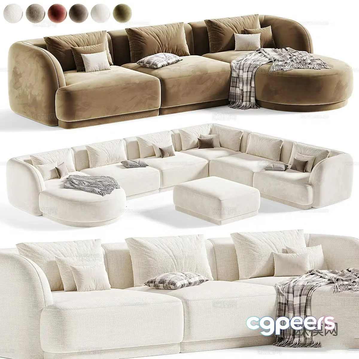 Modern Italian Miley fabric corner sofa 3D model