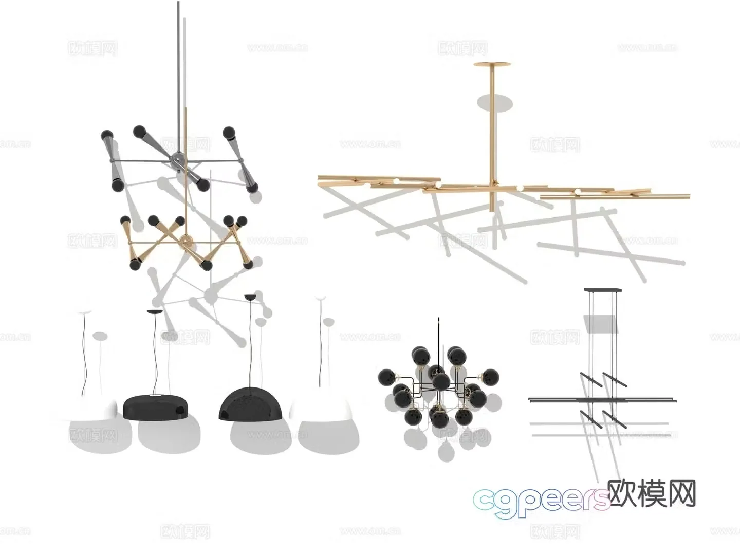 Modern Wasabi Lobby Hotel Living Room Linear Metal Cylinder Special-shaped Chandelier Combination 3D Model