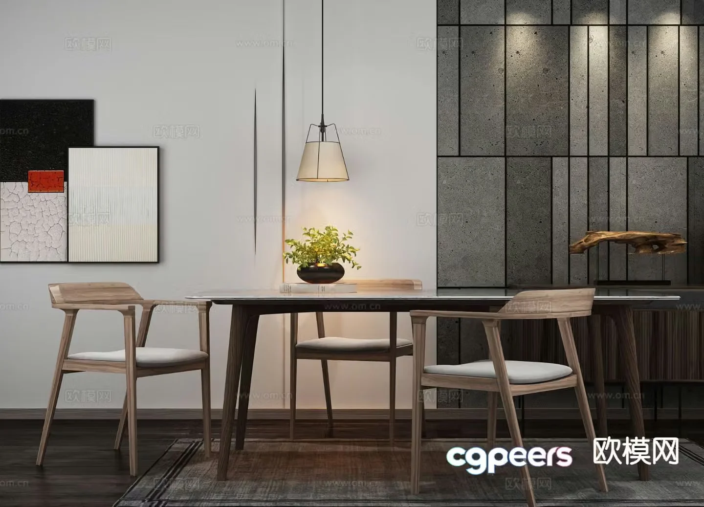 New Chinese dining table and chairs 3d model