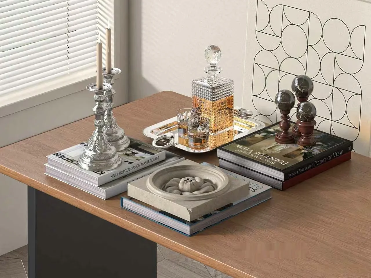A Table With Various Decorative Items 3D Model – 10300 – VRAY Render