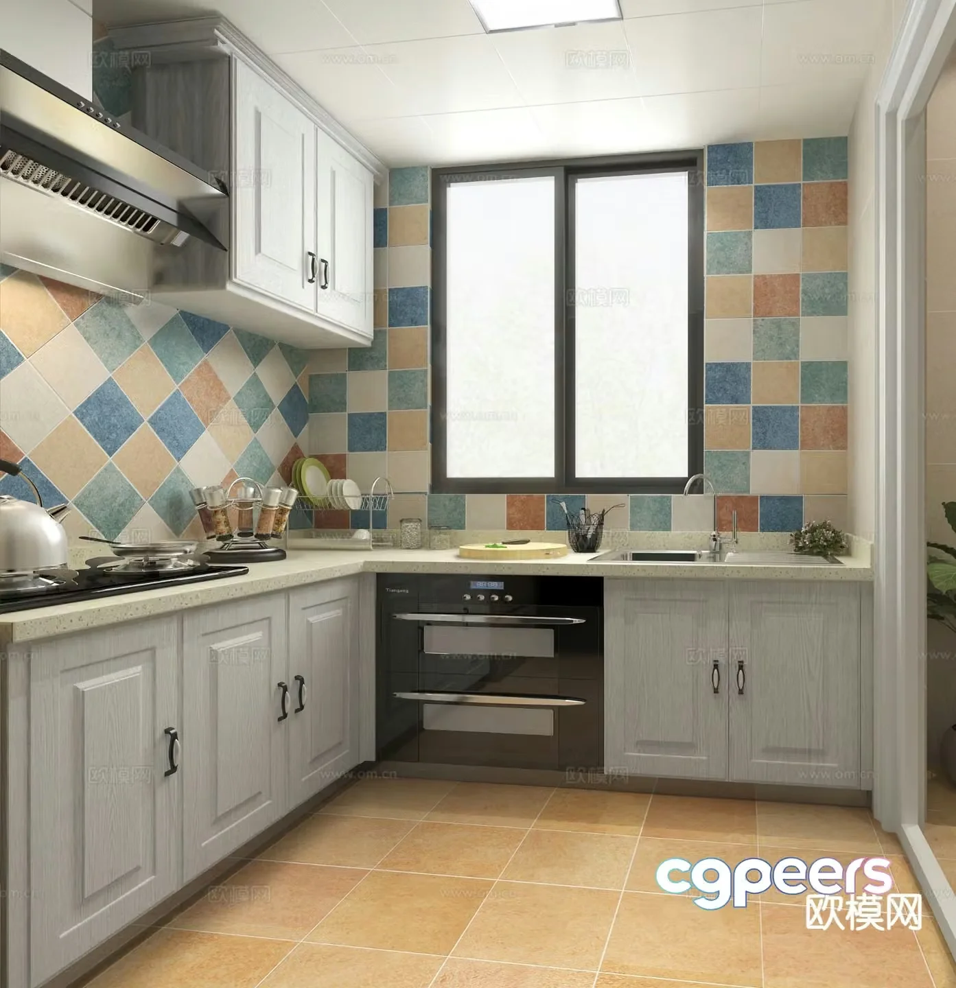 Simple European kitchen 3d model