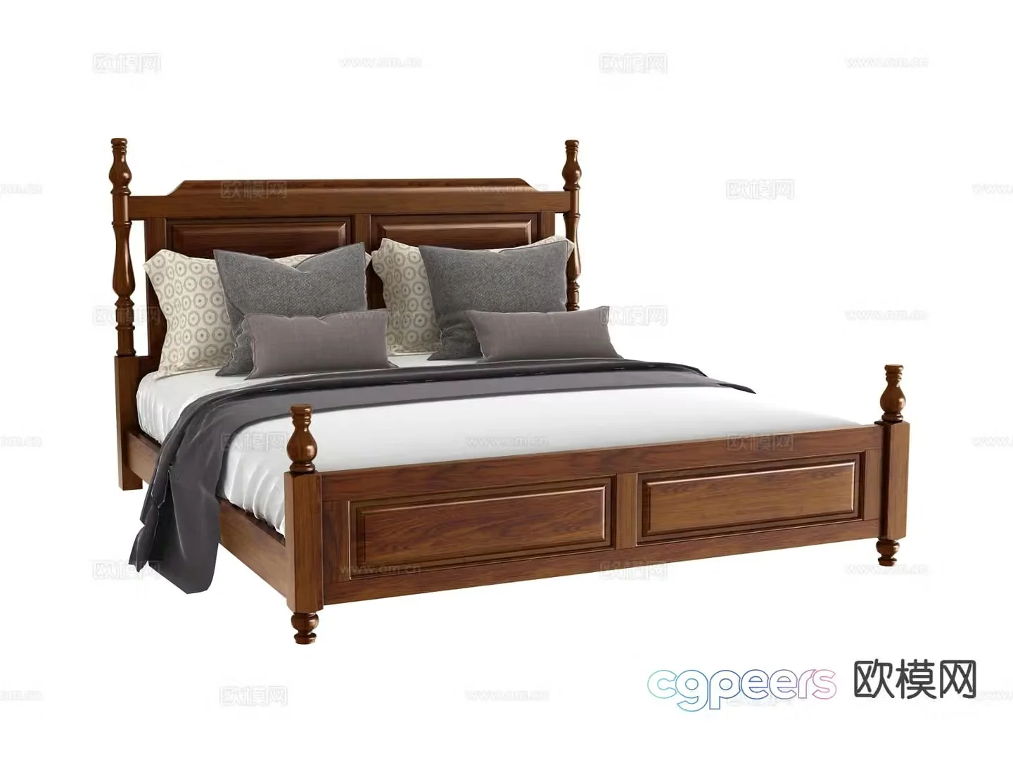 European double bed 3d model