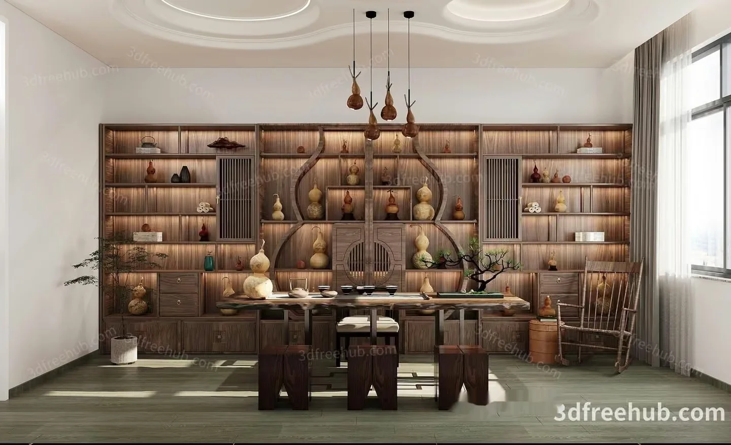 A Wooden Table With A Unique Design Is The Main Subject Of This Image 3D Model – 23538 – VRAY Render