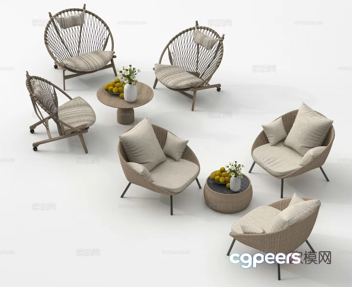 Outdoor table and chairs leisure table and chairs outdoor coffee table and chairs 3D model