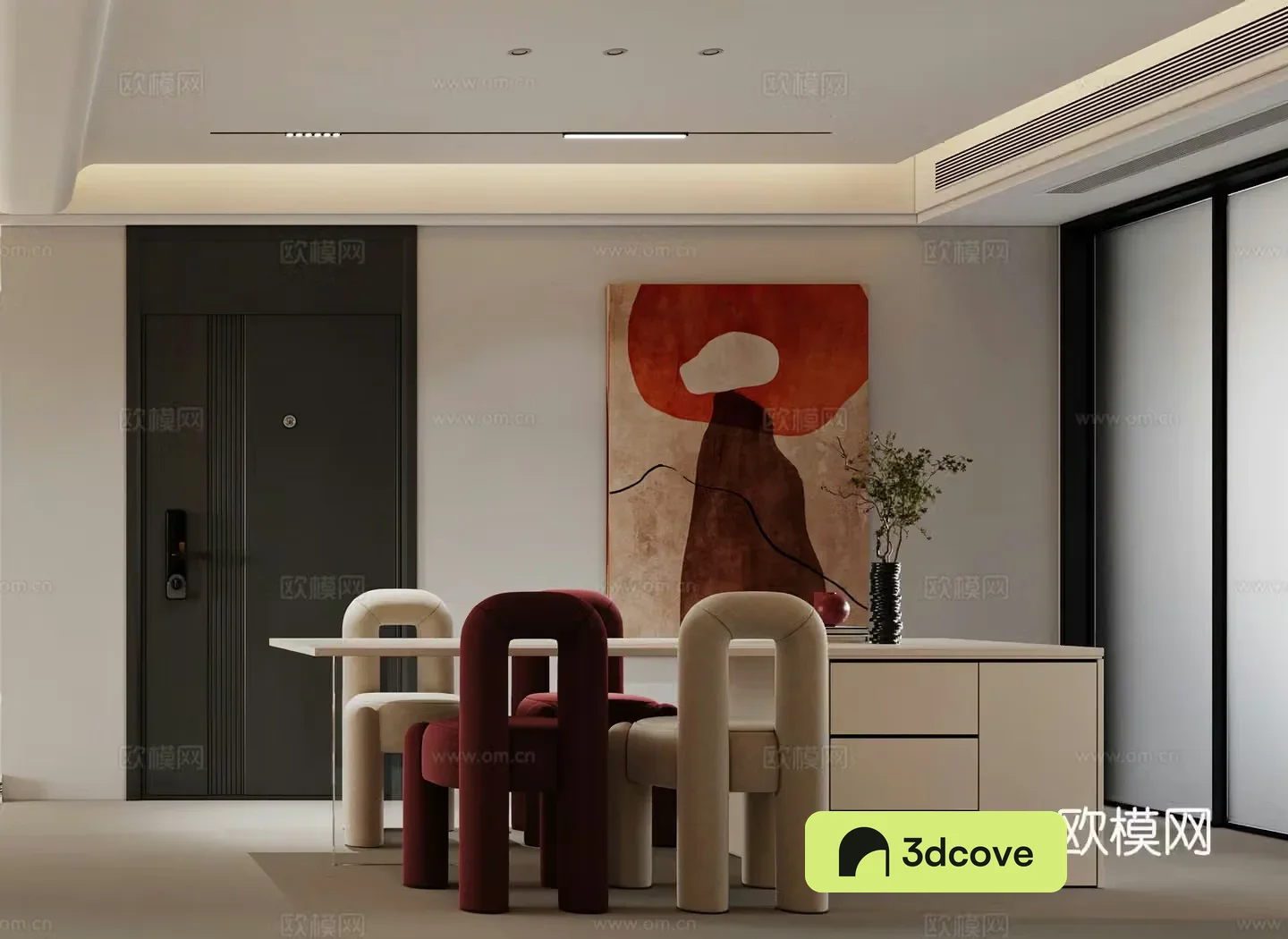Modern restaurant Light luxury restaurant Cream restaurant Entrance door Island dining table Simple