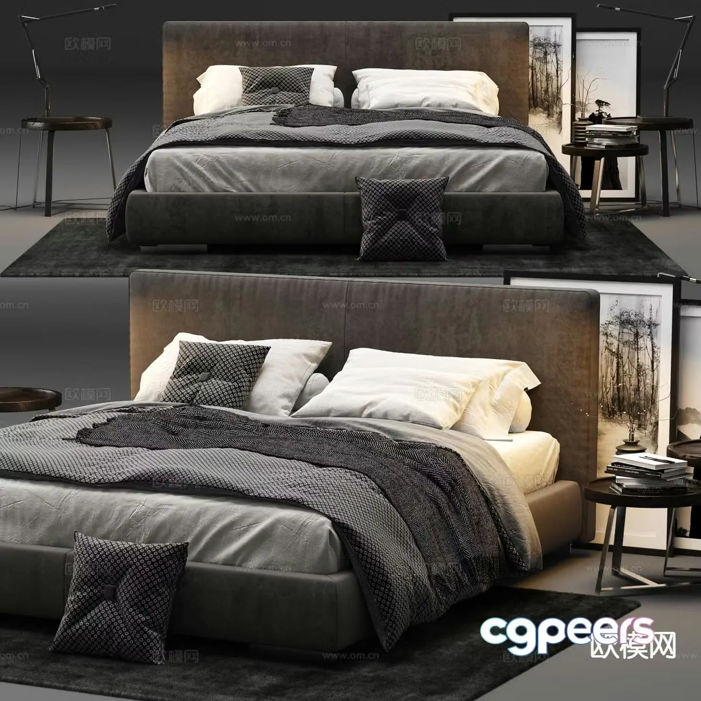 Premium gray double bed 3d model