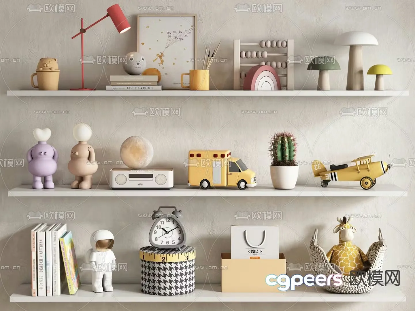 Children’s decorations ornaments dolls potted plants table lamps alarm clock 3D model