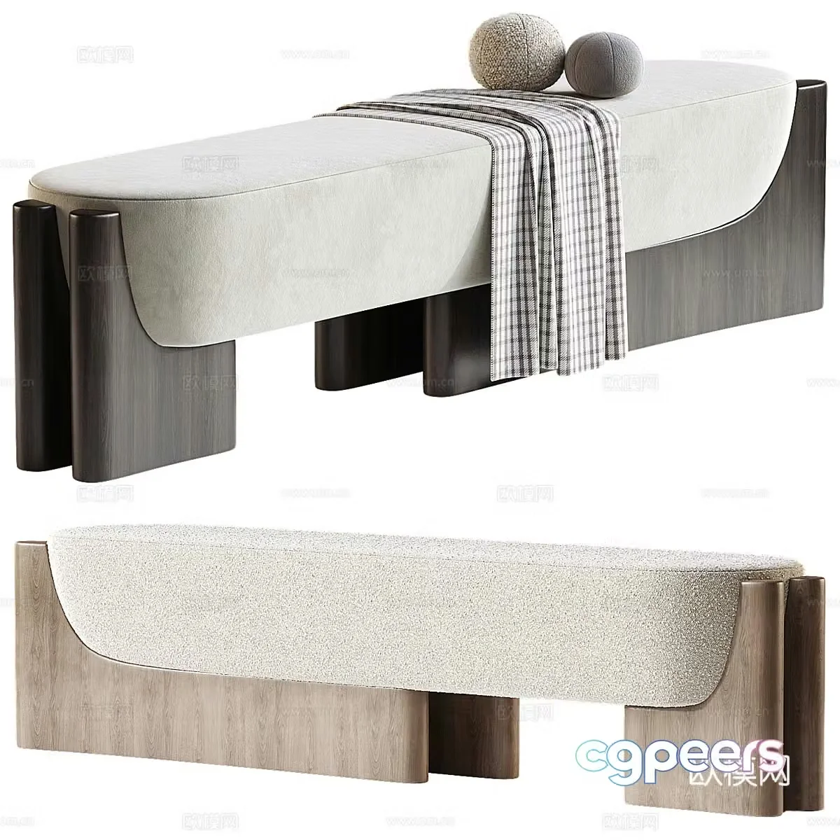 New Chinese style bed tail stool bench strip stool 3D model