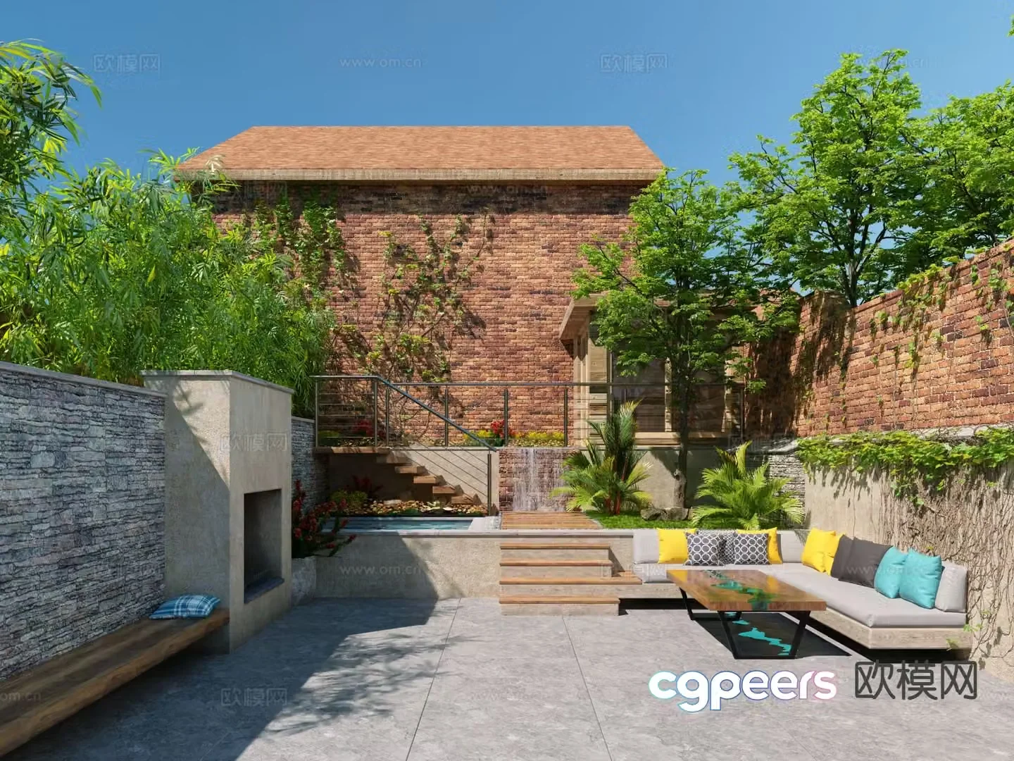 Modern courtyard landscape courtyard 3d model
