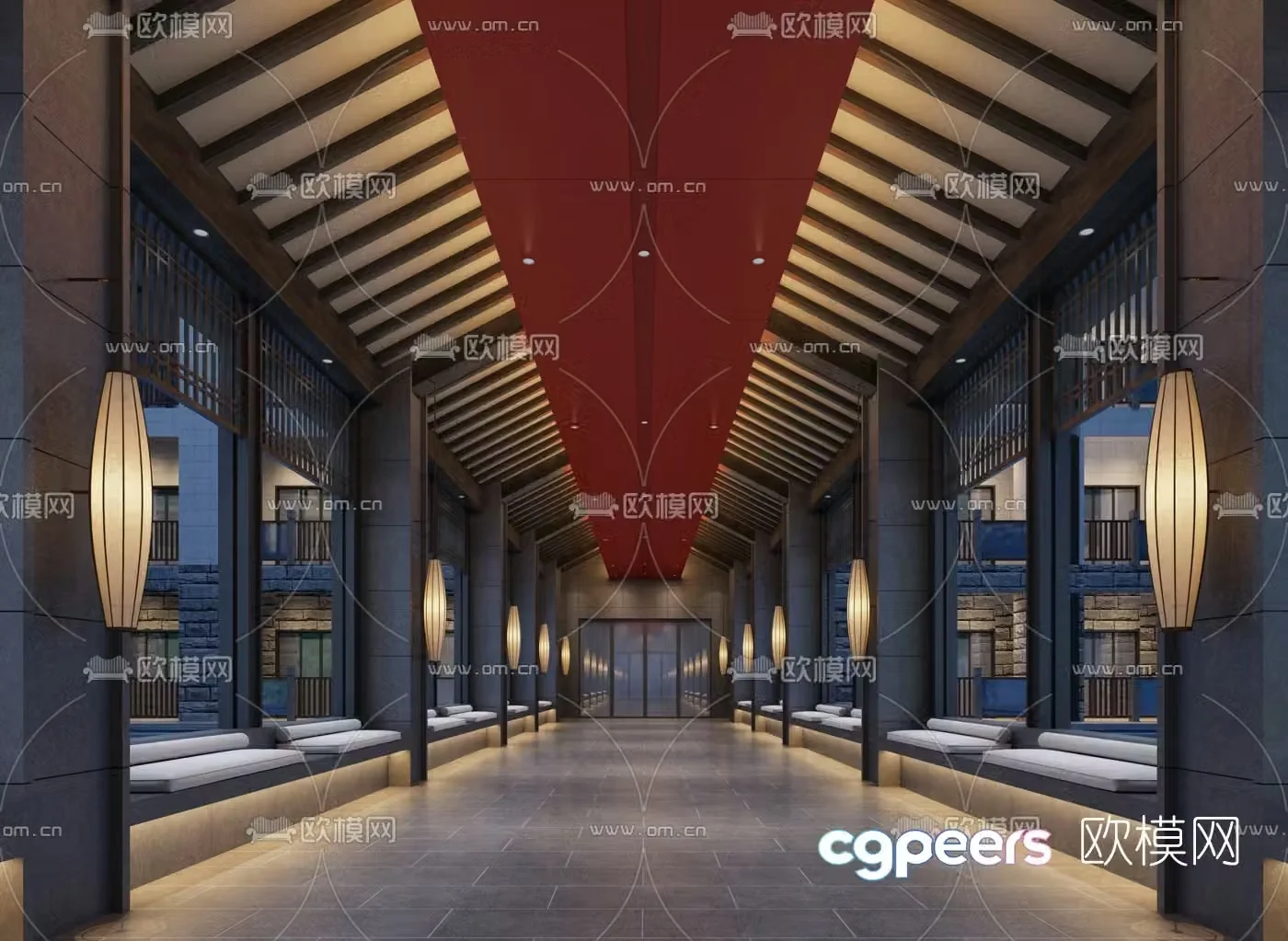 Chinese hotel corridor aisle 3D model