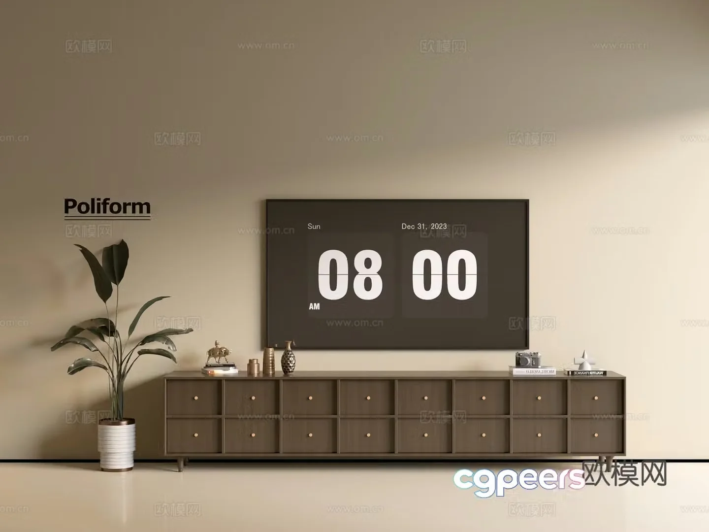 Modern wood grain TV cabinet simple side cabinet chest of drawers low cabinet whole cabinet side cabinet balcony 3D model