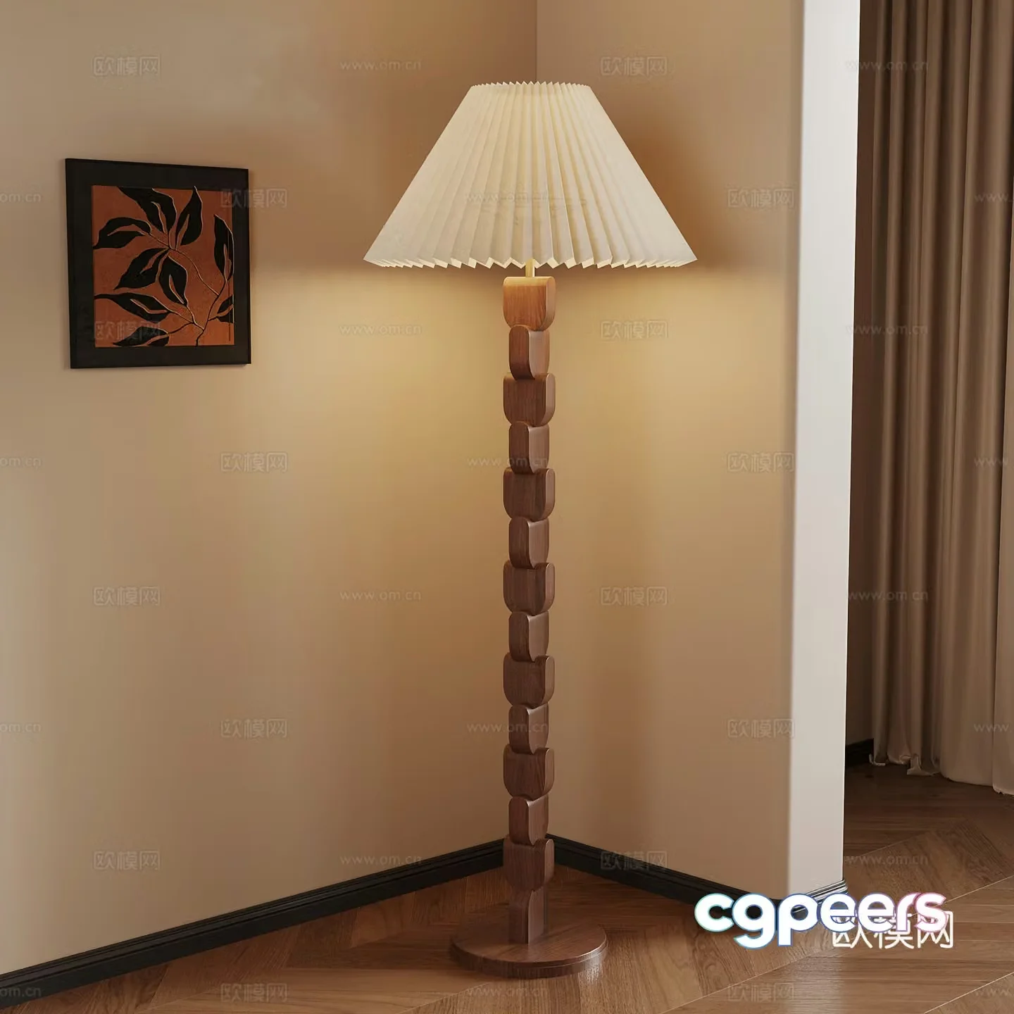 Middle-aged floor lamp decorative painting 3d model