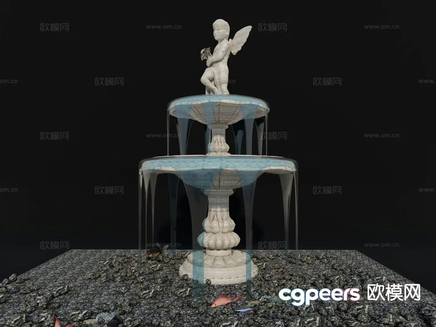European waterscape fountain falling water character falling water 3d model