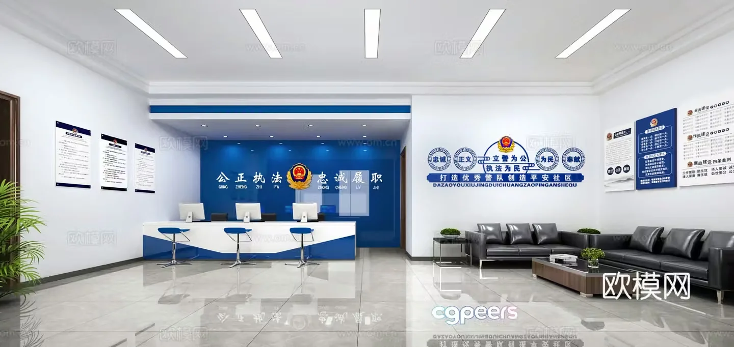 Modern police station police hall 3d model