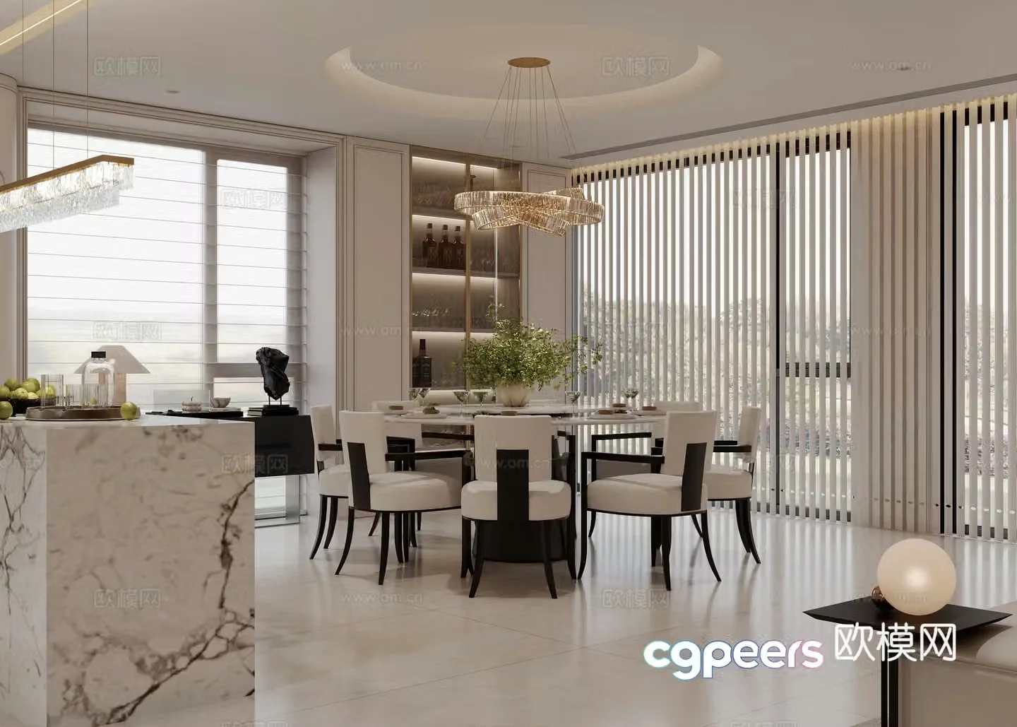 Modern French living and dining room 3d model