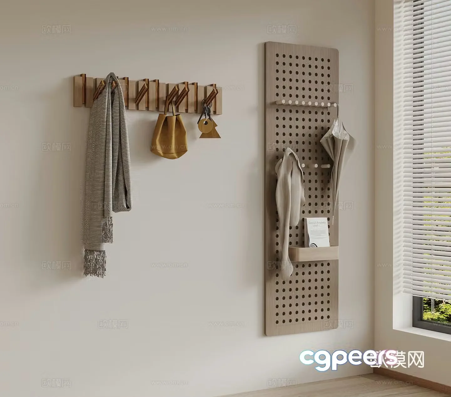 Middle-aged style cave board wall board clothes hanging board clothes hook 3D model