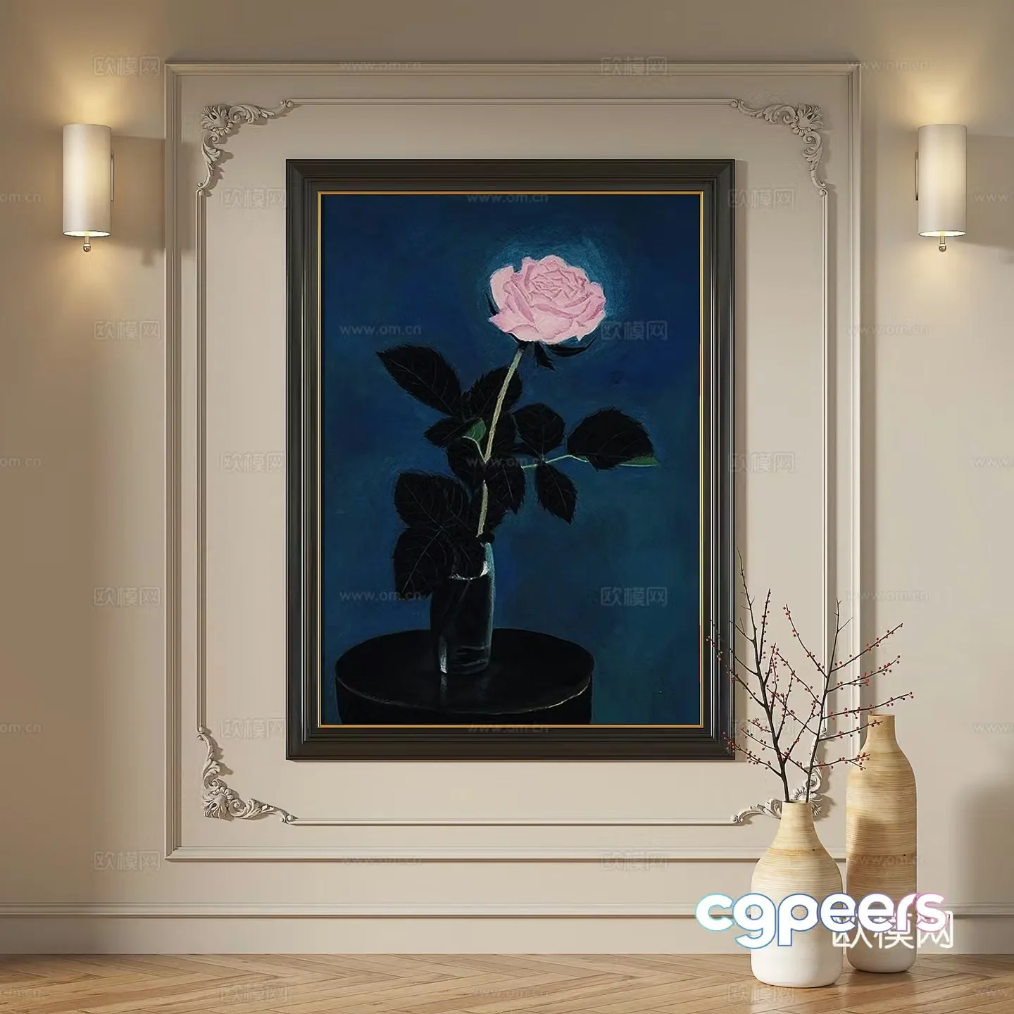 French modern retro medieval oil painting abstract light luxury decorative painting 3d model
