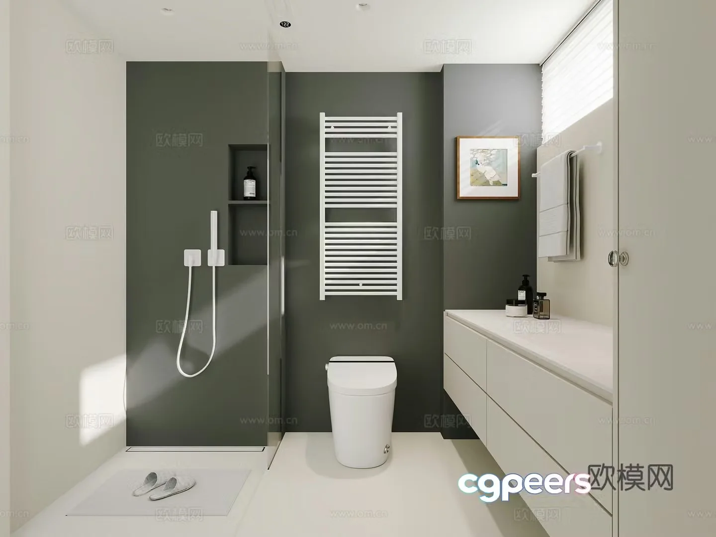 Cream Minimalist Bathroom Wet and Dry Partition 3D Model