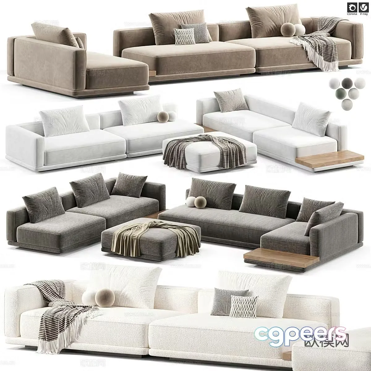 Sofa combination fabric multi-person sofa right angle sofa corner sofa L-shaped sofa living room sand 3D model