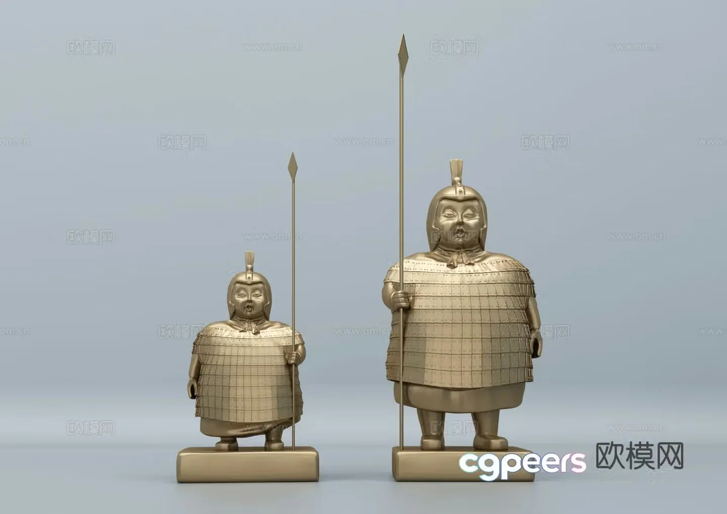 Chinese Terracotta Warriors and Horses Bronze Statue Ornaments Sculpture 3D Model