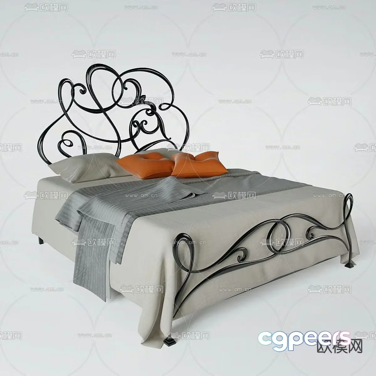 Iron double bed romantic bed 3d model