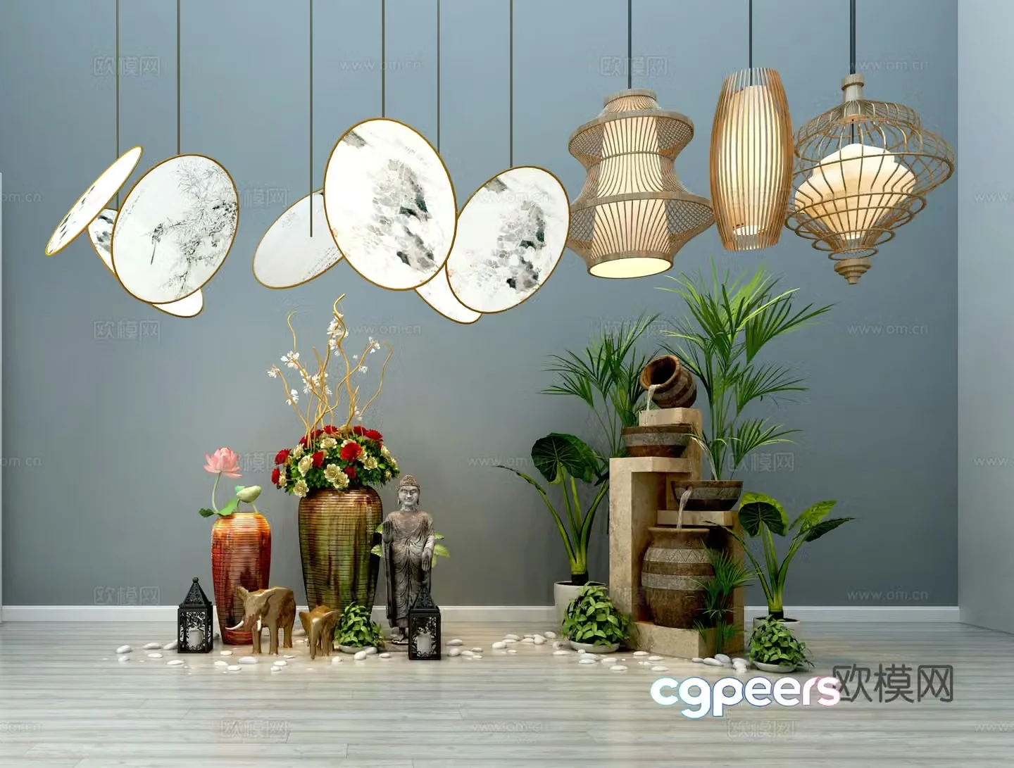 Chinese gardening sketches chandelier plant potted 3D model