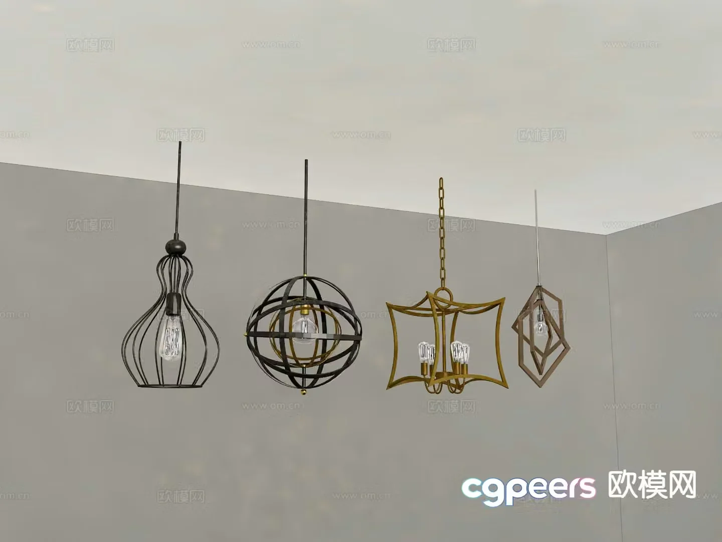 Industrial style wrought iron chandelier 3d model