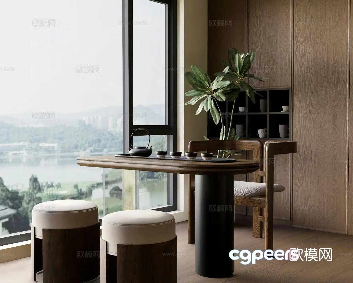Modern tea table and chairs tea table 3d model