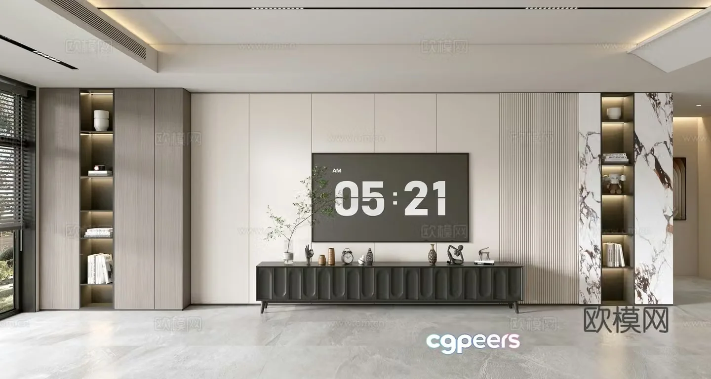 Modern simple living room light luxury TV background wall TV set full wall TV cabinet TV cabinet combination 3D model
