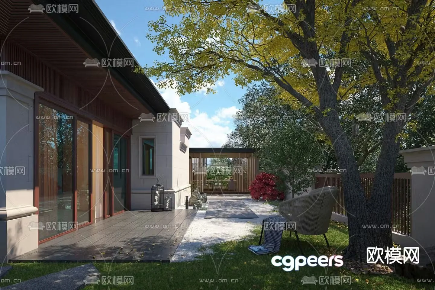 Simple European courtyard landscape 3D model