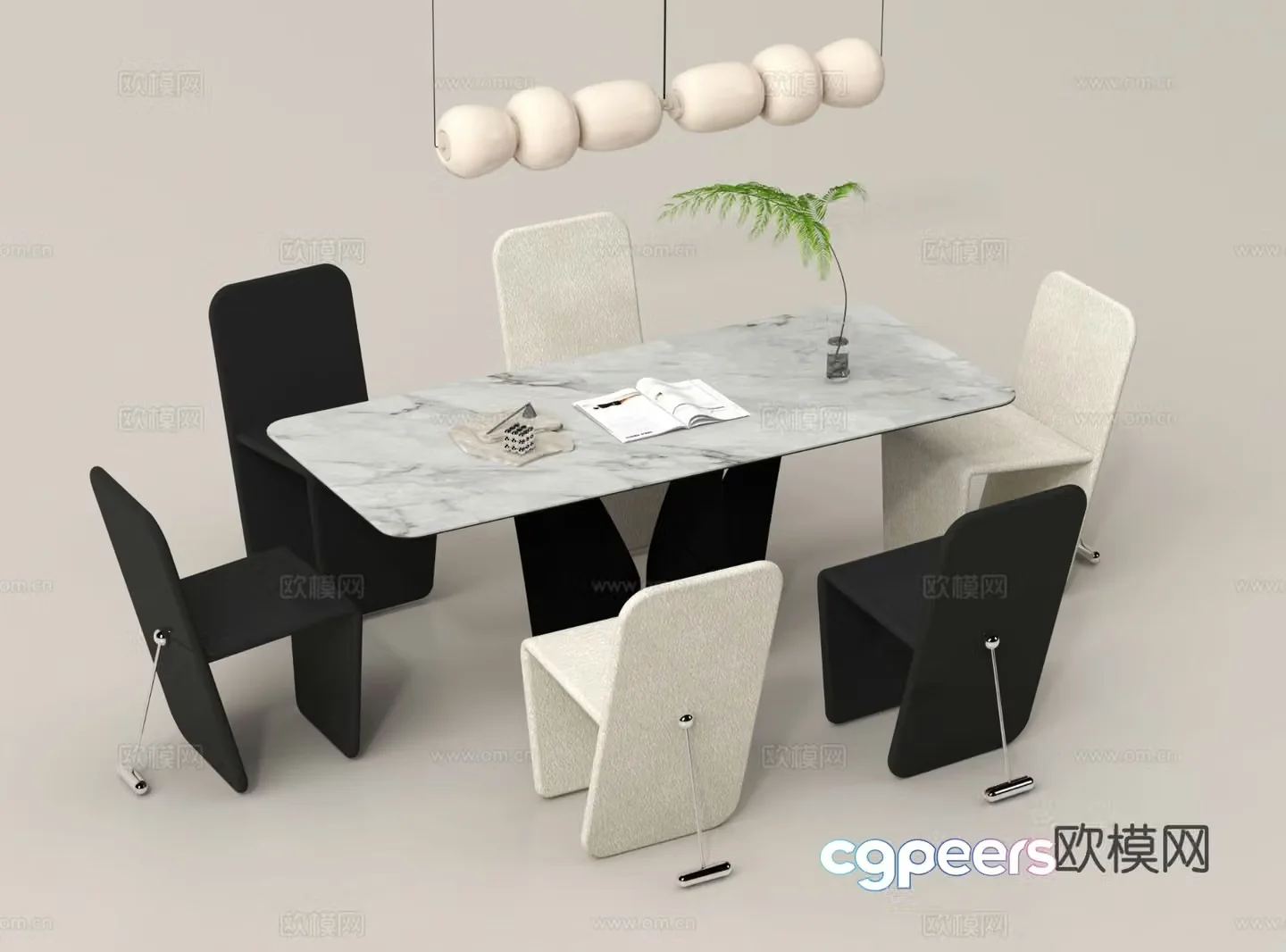 Modern dining table and chairs bar dining table 3d model