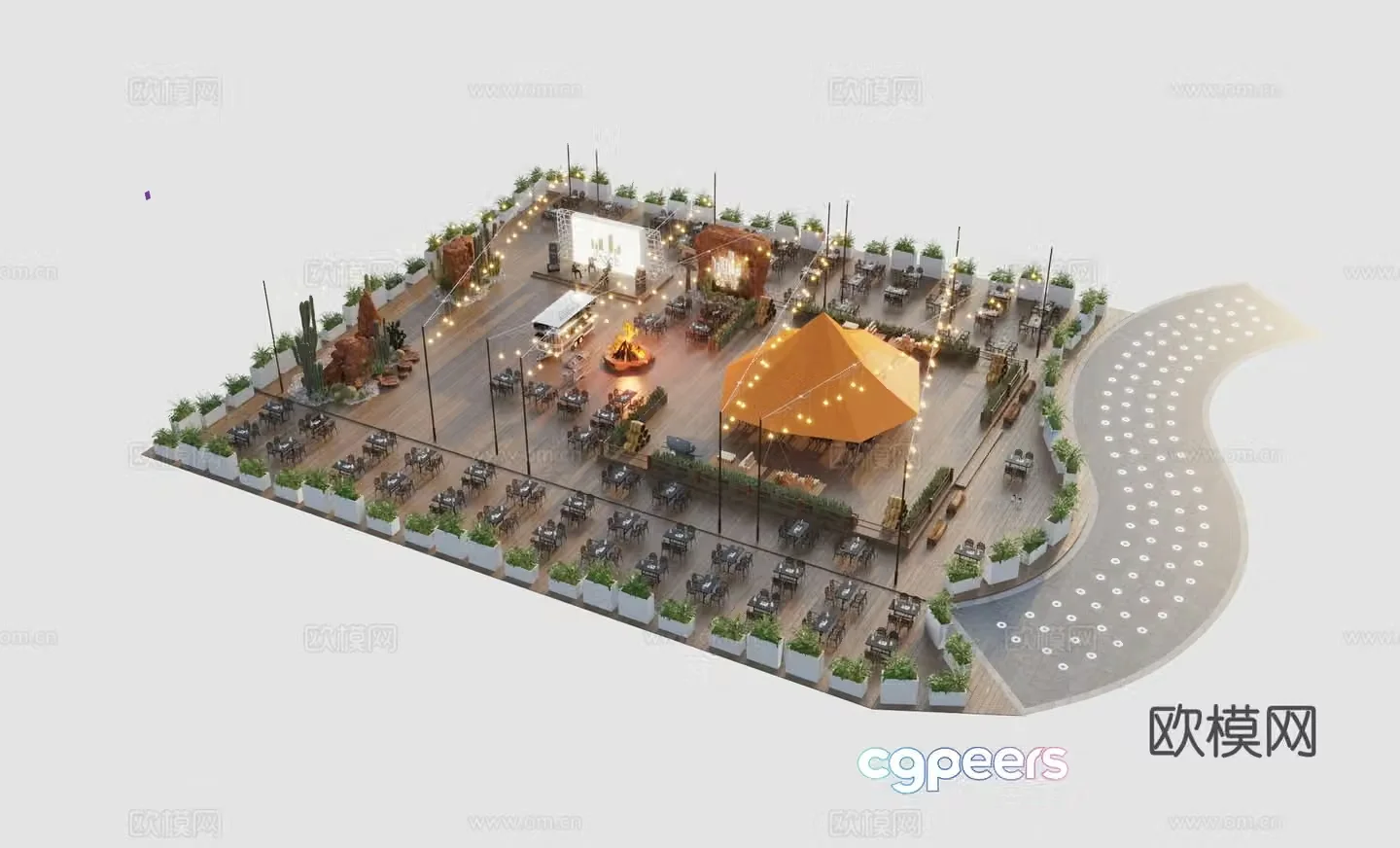 Music restaurant commercial layout camping plaza 3D model