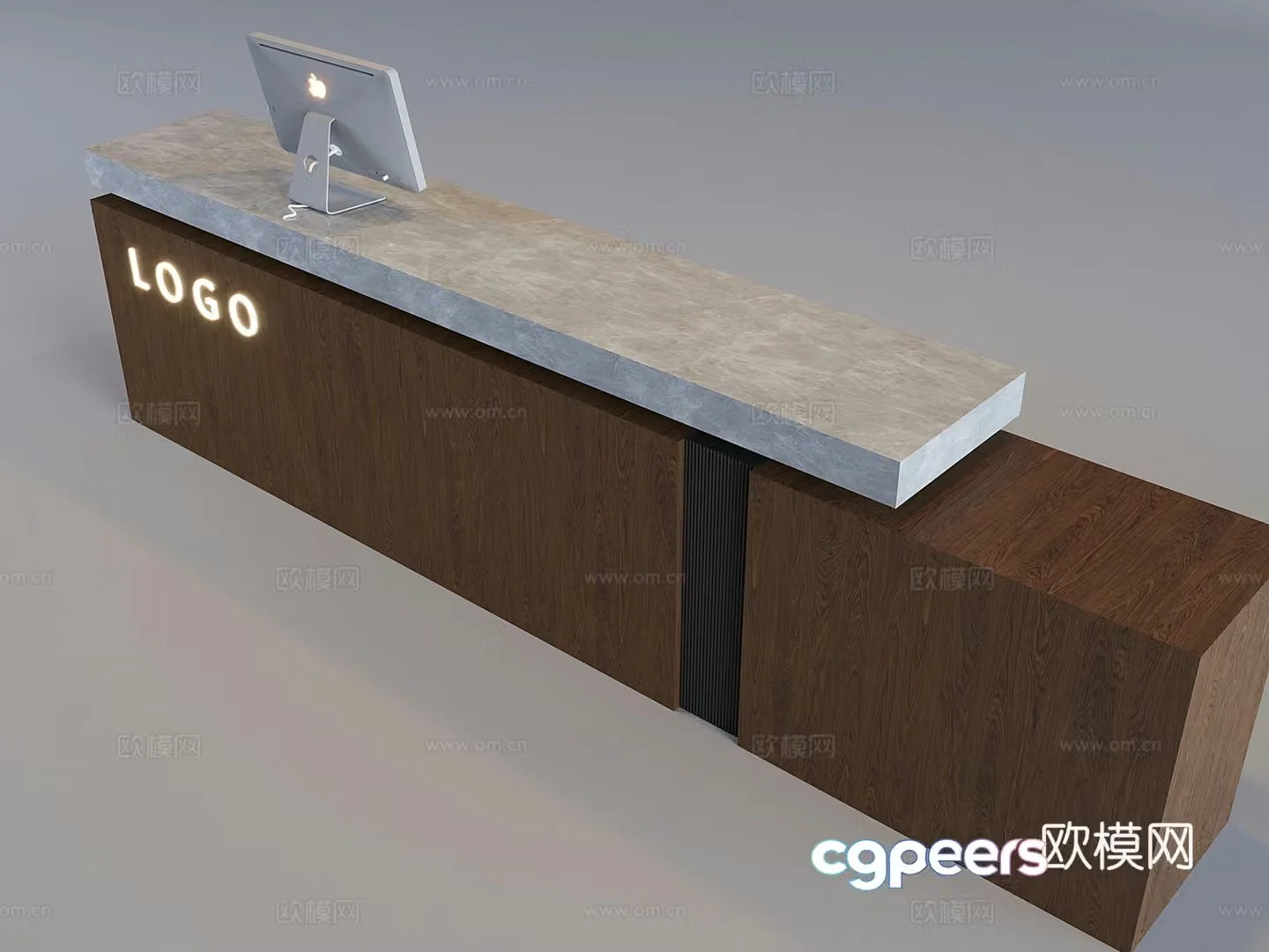 Medium style solid wood bar cashier reception desk front desk Apple desktop computer 3D model