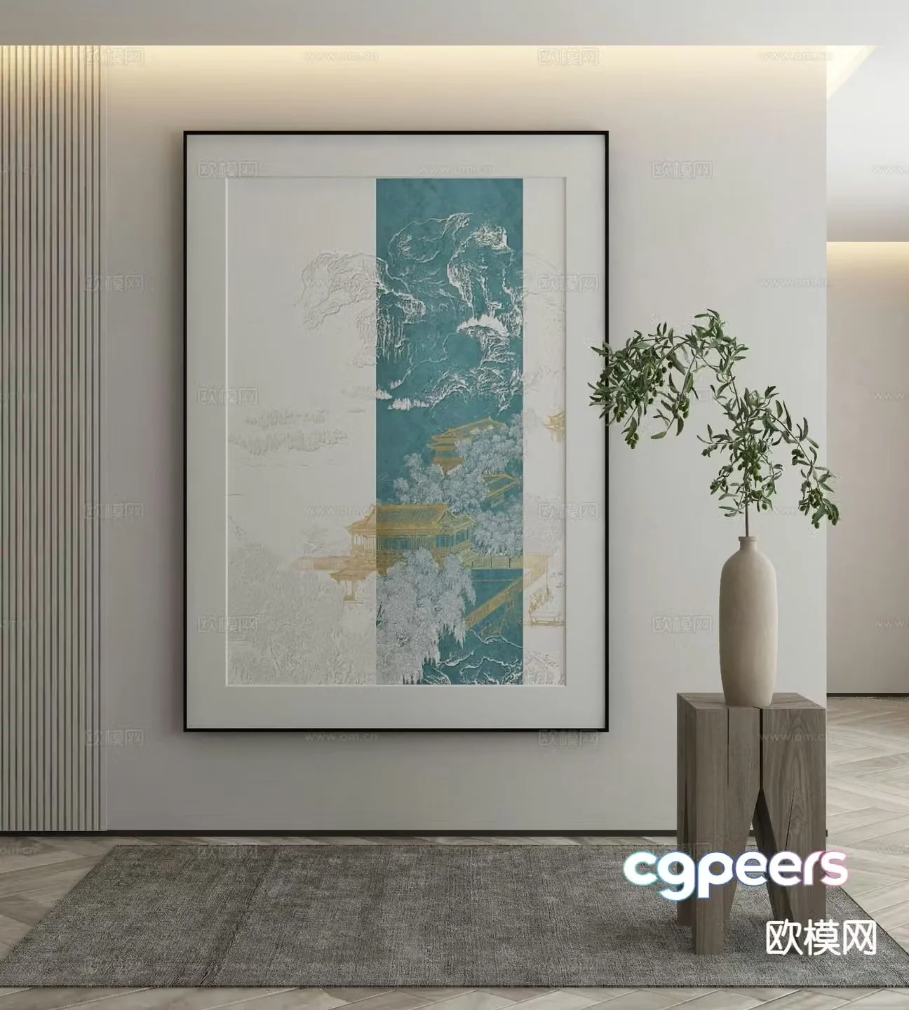 New Chinese style decorative painting Zen hanging painting 3D model