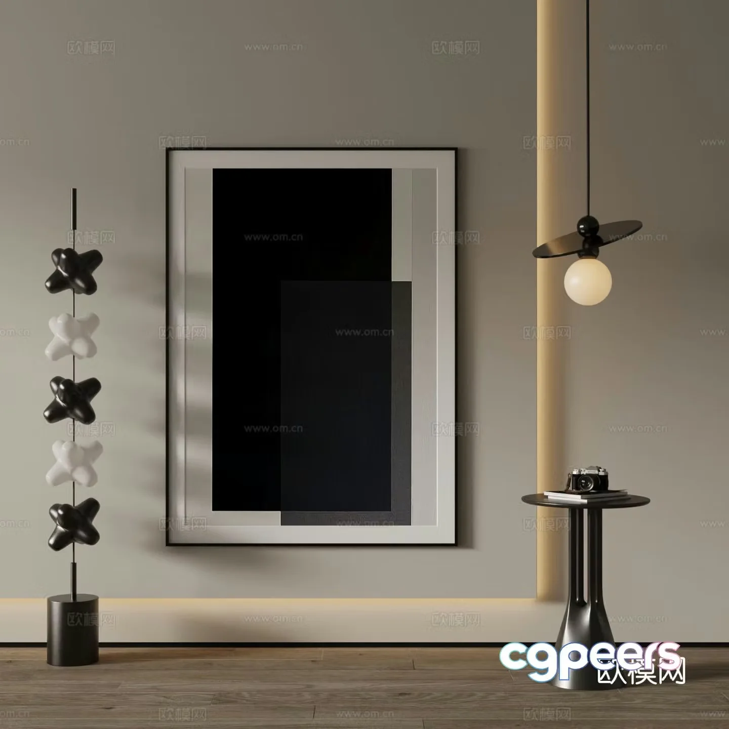 Modern decorative painting black and white hanging painting 3d model