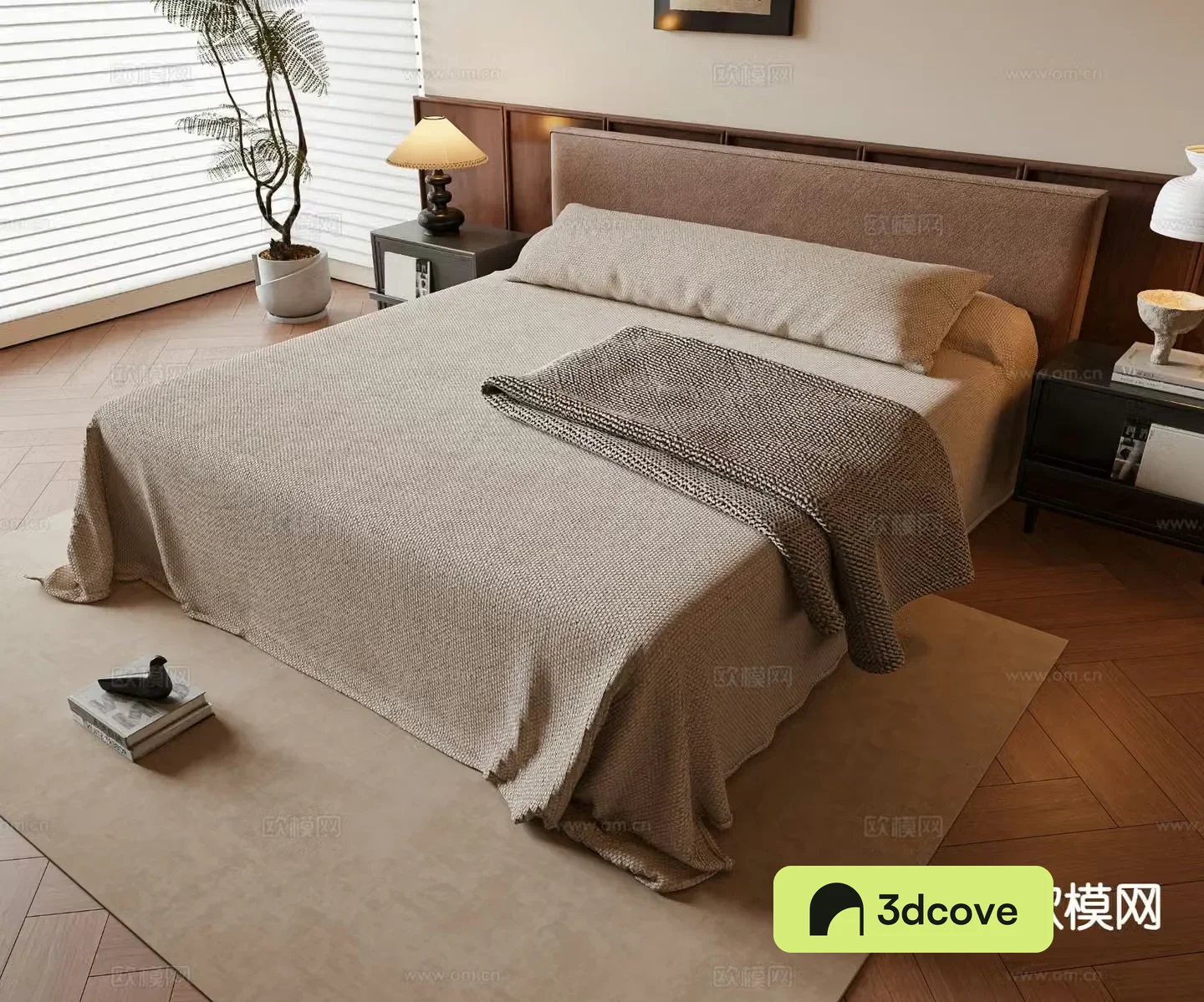 Wabi-sabi style double bed